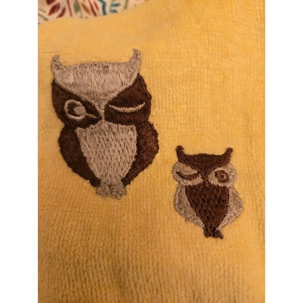 Vintage Yellow Embroidered Owl Towel Set Bath Hand Towel Martex   USA Retro